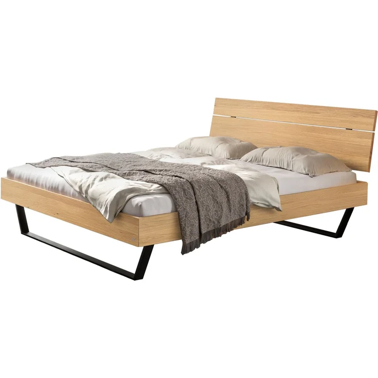 Hasena Bett Romeo Eiche bright mit Metallkufen 180x210 cm, Fußhöhe 20 cm – Trento – Bild 1