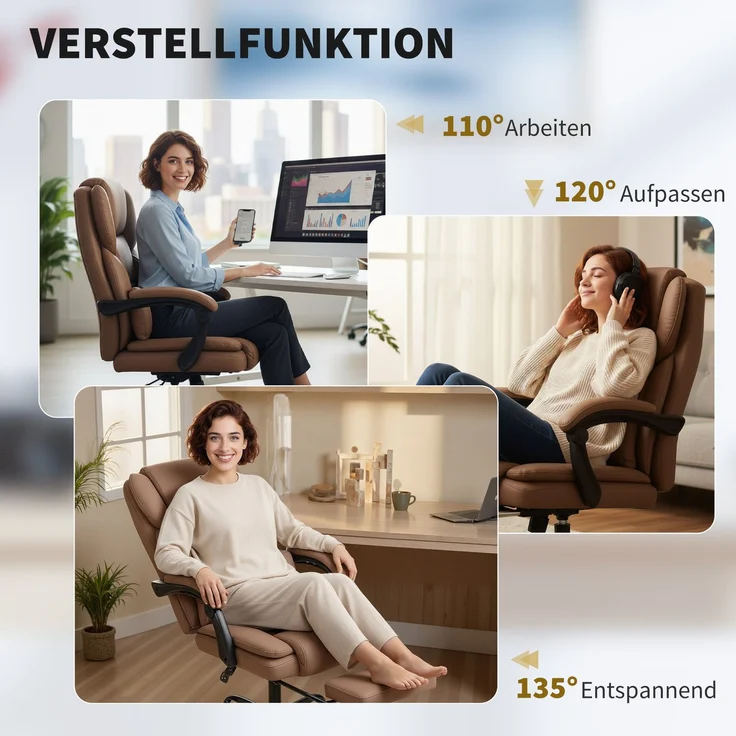 HOMCOM Bürostuhl, Kunstleder, Mehrschichtenplatte, Braun, 67 x 65 x 119 cm – Bild 7