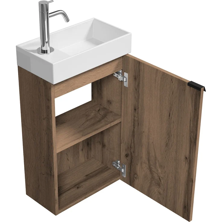 Badplaats Gäste-WC Waschtisch Set Apollo 40x22 cm Eiche Braun - Platzsparende Badmöbel Set mit Waschbecken und Unterschrank – Bild 3