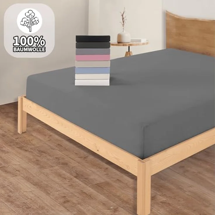 Jersey Spannbettlaken Baumwolle 160x200+30 cm, diverse Farben Grau – Bild 4