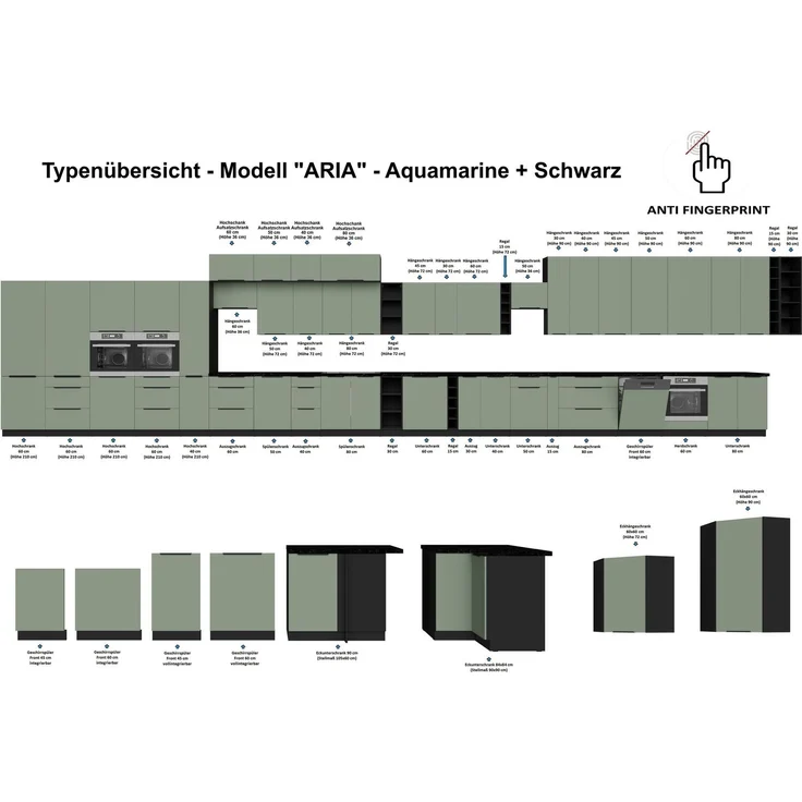 Winkelküche ARIA K-BL ECKE 2 - 250 x 270 cm Anti Fingerprint Küchenzeile Küchenblock Singleküche Einbauküche Küche Eckküche – Bild 13