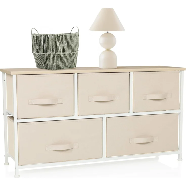 hjh LIVING Kommode FOLDAR Sideboard H/B/T: 55.0 x 100.0 x 30.0 cm, Schubladenkommode mit 5 Stoff-Schubladen, Metall-Gestell, Sideboard