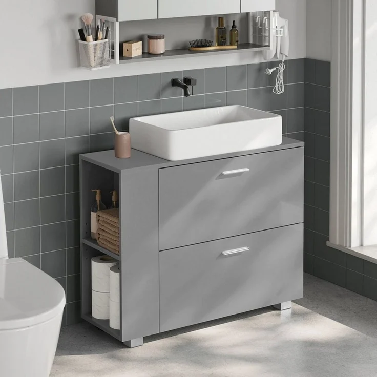 VASAGLE Waschbeckenunterschrank Badschrank offene Fächer an einer Seite, rechts oder links austauschbar – Bild 2