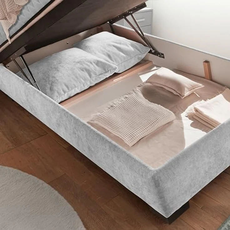 Stella Trading NAGOL B Boxbett 120x200, Silber - Bequemes Bett mit Bettkasten und Premium 9-Zonen-Federkern Wendematratze - 145 x 114 x 214 cm (B/H/T) – Bild 6