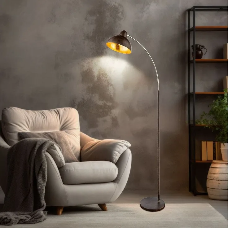 GLOBO LIGHTING LED Bogenlampe, Leuchtmittel inklusive, Warmweiß, LED Bogenlampe Stehleuchte Leselampe gebogen blattgold Höhe 155 cm