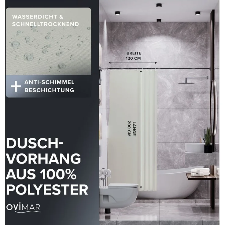 ovimar Duschvorhang Breite 120.00 cm (1-tlg), aus Polyester in Beige zur Zum Aufhängen