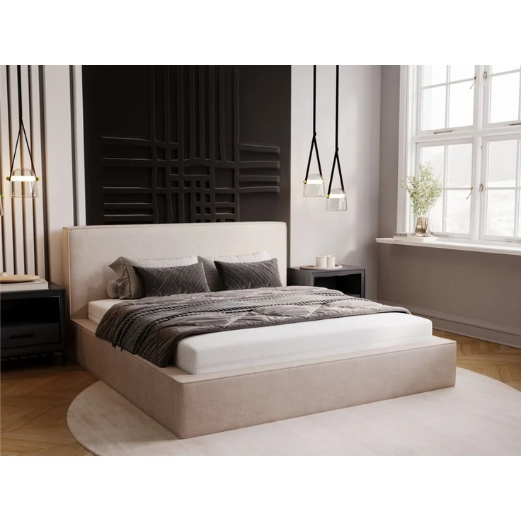 GRAINGOLD Monaco Doppelbett 200x200, Polsterbett mit Bettkasten und Kopfteil, Velour-Stoff, Beige – Bild 1