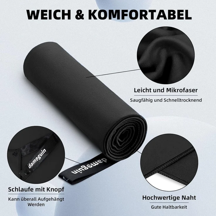 3er-Set Mikrofaser Handtuch Groß & 2 Stück Klein Schwarz – Bild 5