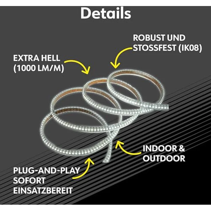 Müller-Licht LED Power-Stripe 25m, ultra hell 1000lm, IP65, IK08, Plug and Play, Grau – Bild 2