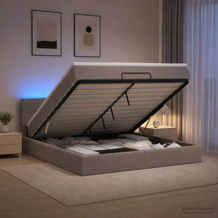 vidaXL Ottoman-Bett mit Matratze und LED Taupe 160 x 200 cm Stoff 3456923 – Bild 1