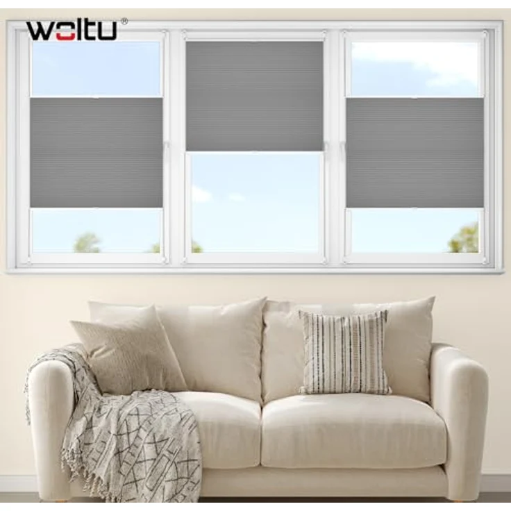 WOLTU Wabenplissee ohne Bohren Verdunklung Thermo Doppelplissee Klemmfix Zweifarbig 105x120 cm Dunkelgrau-weiß, Plissee Faltrollo Sonnen-, Sicht- & Schallschutz, Jalousie Plisseerollo für Fenster & Tür – Bild 3