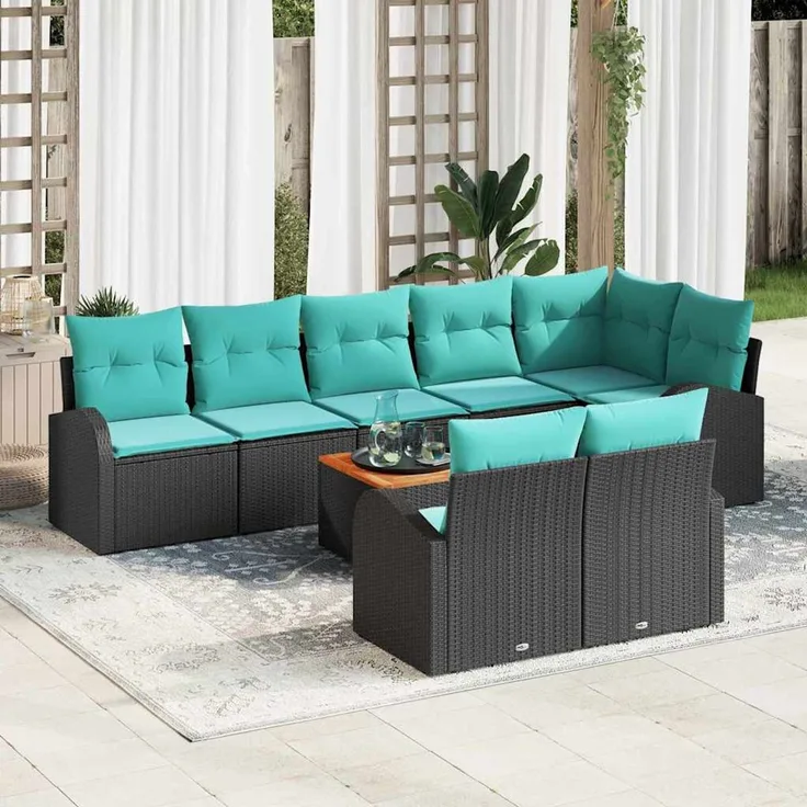 vidaXL Gartensofa-set 9 pcs Schwarz und Türkis Poly-Rattan 3356268