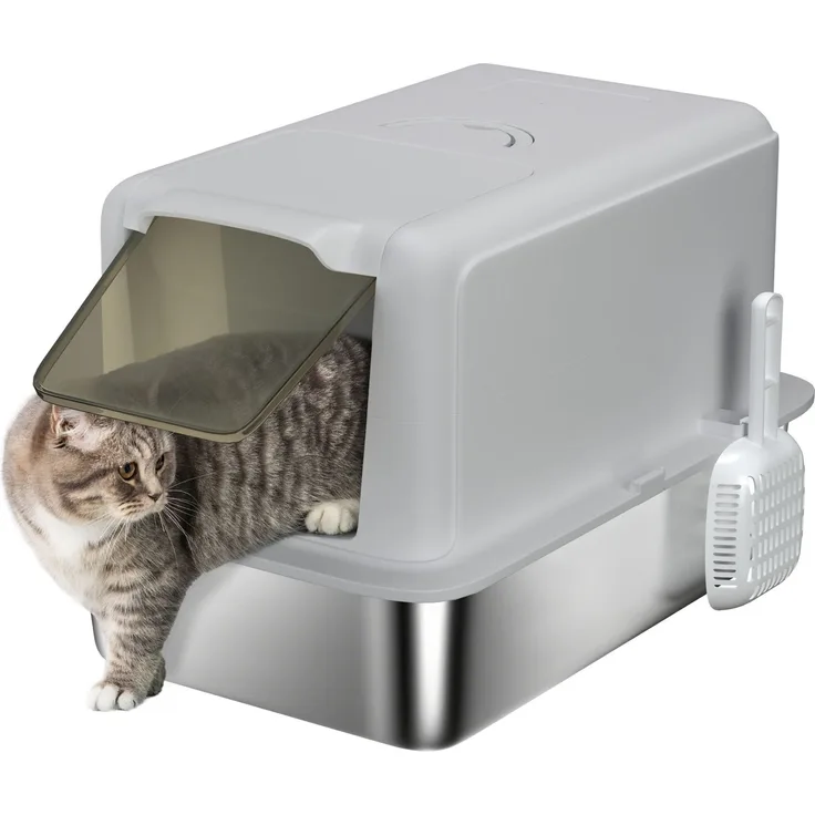 PawHut Katzentoilette, Edelstahl, Kunststoff, Grau, 40,5L x 60,5B x 41,5H cm