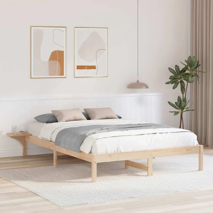 vidaXL Bettrahmen Natur 150 x 200 cm Massives Kiefernholz 873184 – Bild 1