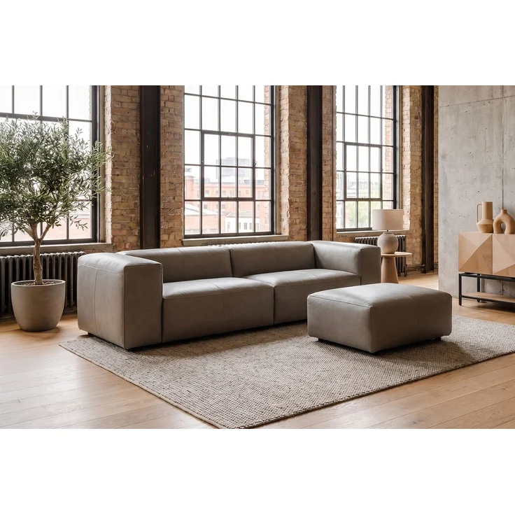 KAWOLA Sofa CELESTE 4-Sitzer mit Hocker Leder grau 72 x 114 x 302 cm – Bild 4