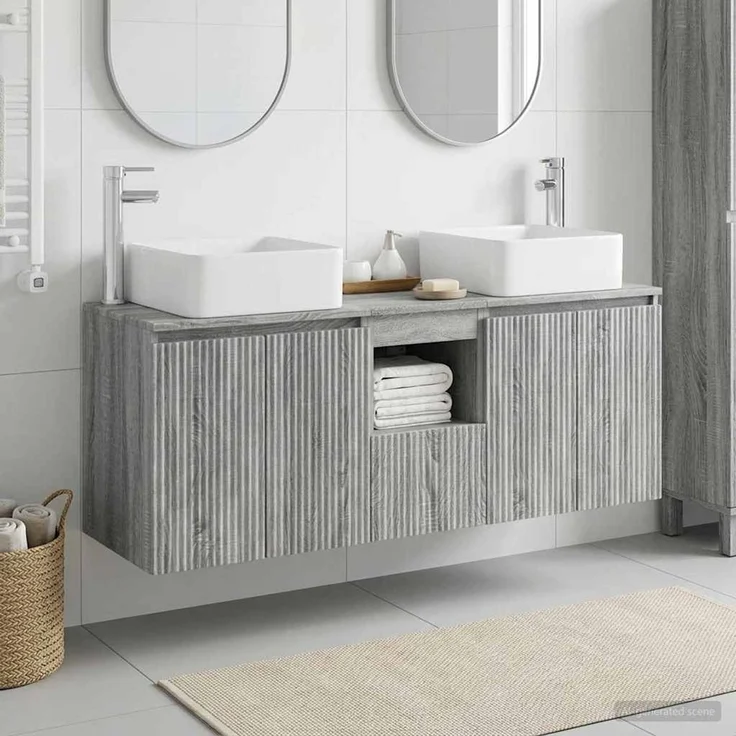 vidaXL Badezimmerschrank-Set 3 stk. Grau Sonoma 135 x 35 x 80 cm 3405663 – Bild 1
