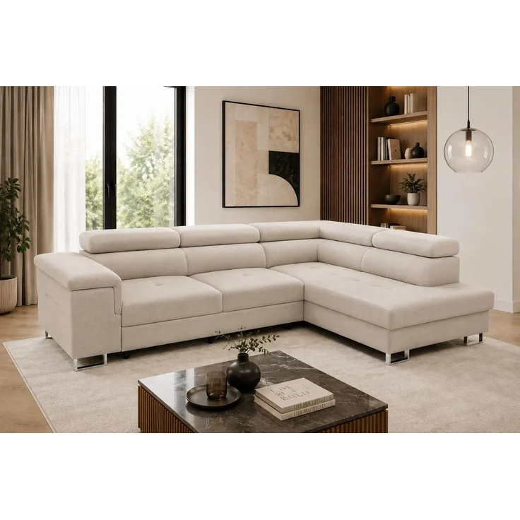 KRISAN MÖBEL Ecksofa L-Form ALVARO in Beige 275 x 90 x 202 cm mit Schlaffunktion und Bettkasten Rechts – Bild 4