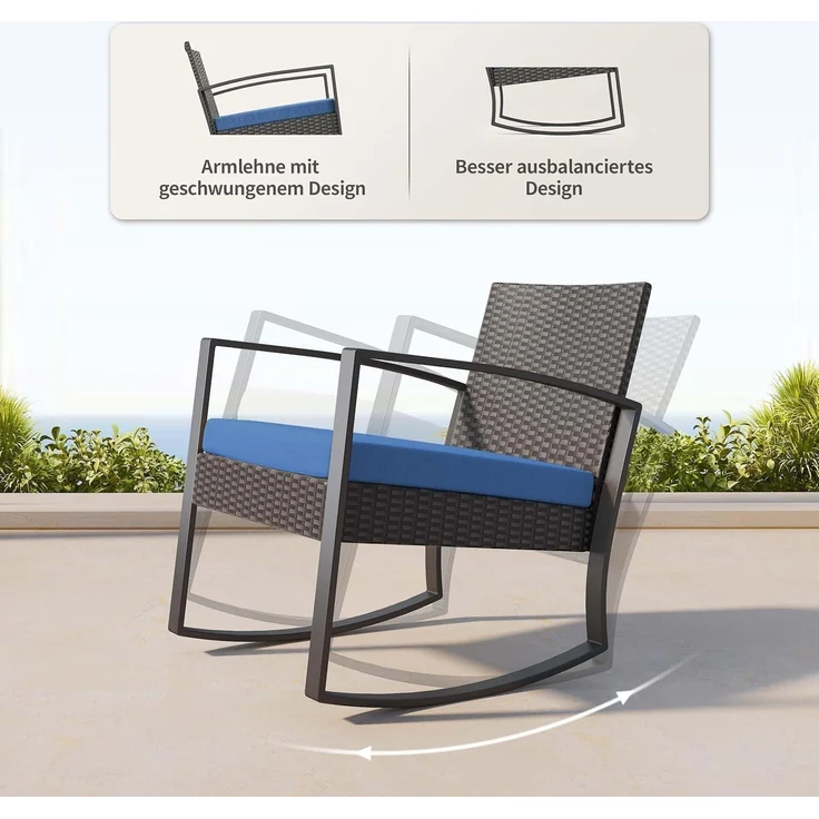 Bealife 3tlg. Balkonmöbel Set Rattan Blau Outdoor Terrasse Pool – Bild 4