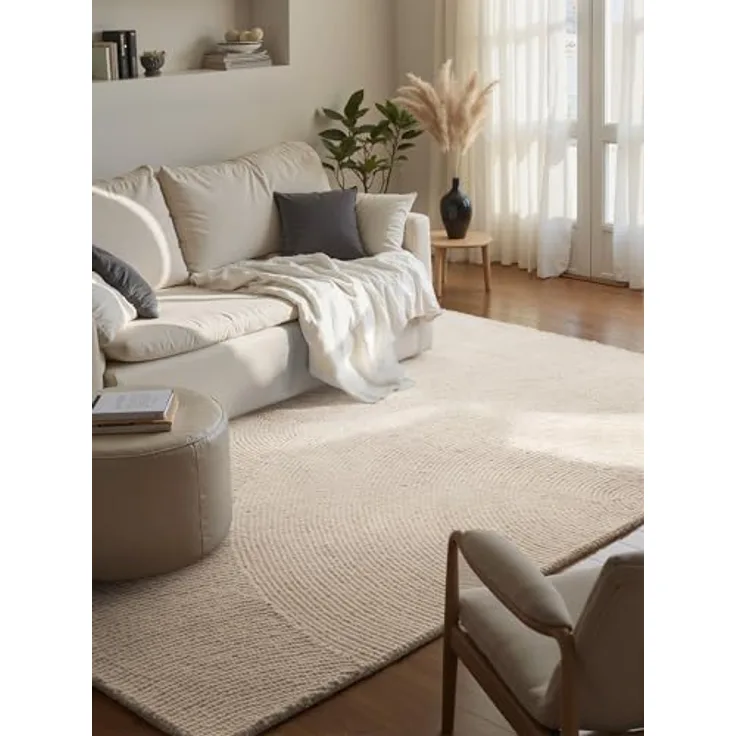 XXXL Wollteppich Eleni, creme, rechteckig, 80x150 cm, handgetuftet, pflegeleicht, für Fußbodenheizung geeignet, strapazierfähig, in verschiedenen Größen erhältlich