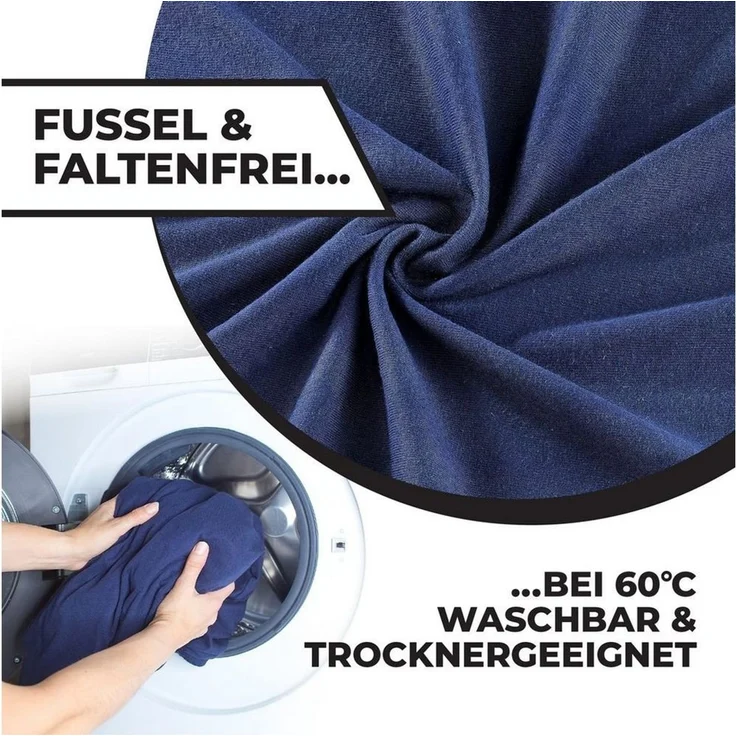 Malika Spannbettlaken aus 100% Baumwolle, 90-100x200, Navy-Blau, Jersey Baumwolle, Gummizug: Ja, (2 Stück), Allergikergeeignet, Pflegeleicht und Atmungsaktiv – Bild 4