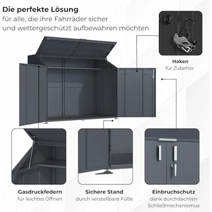 osoltus Fahrradgarage, Anthrazit RAL 7016, verzinktes Metall, abschließbar, 200 x 100 x 150 cm, Fahrradbox bis 4 Fahrräder – Bild 5