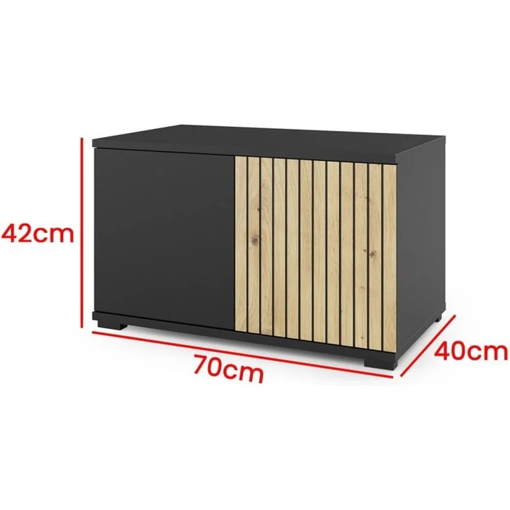 Garderoben-Set Rosario Version 4 mit Lamellen, Kleiderschrank mit Polsterplatten und Schuhschrank (Schwarz / Eiche Artisan, Trinity 16), 225 x 40 x 210 cm – Bild 5