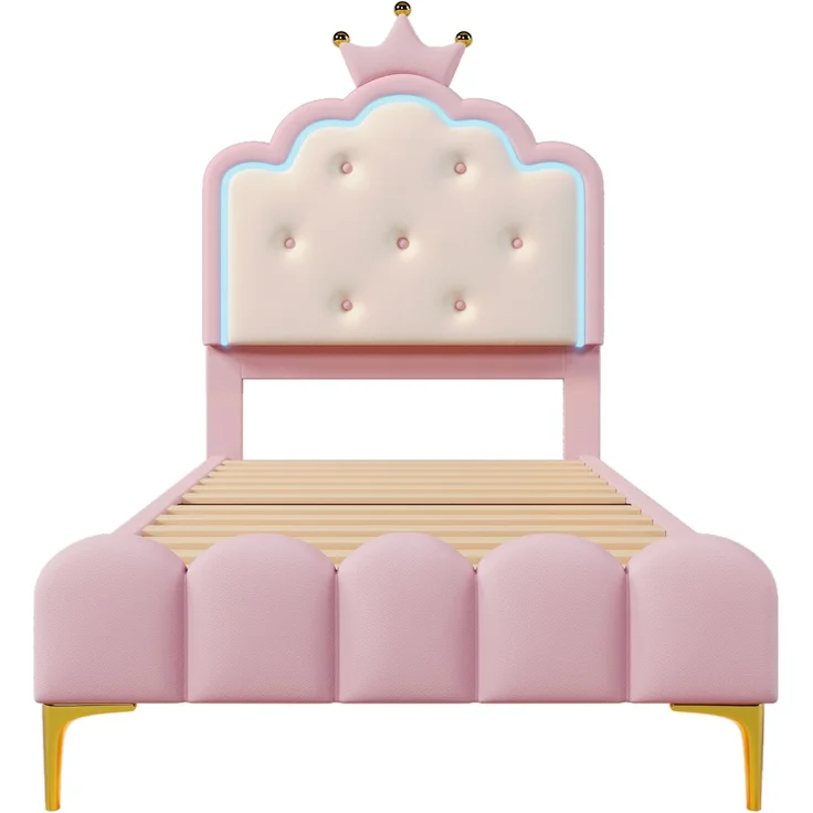 Prinzessinnenbett Kinderbett 90x200 rosa mit LED-Ambientebeleuchtung Metallfüße Kunstleder Polsterbett – Bild 7