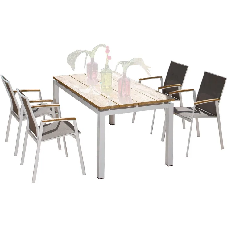 Sonnenpartner 5-teilige Sitzgruppe Fresno & Base 160x90 cm Aluminium weiß