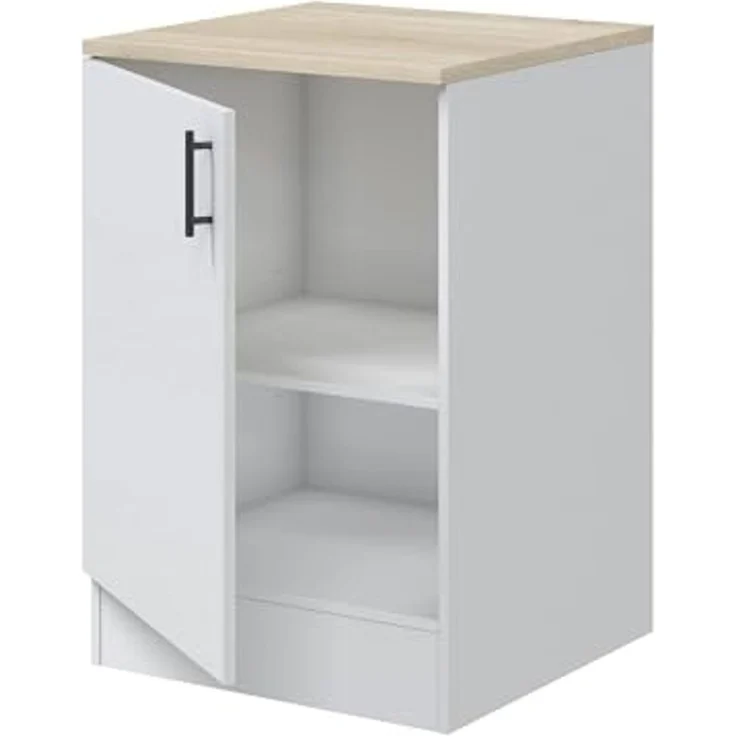 Dmora - Schrank 1 Tür Fombio, Vertikaler Schrank, Aufbewahrungsmodul, Kompakte Küchenbasis, 60x60 h90 cm, Weiß und Eiche – Bild 5