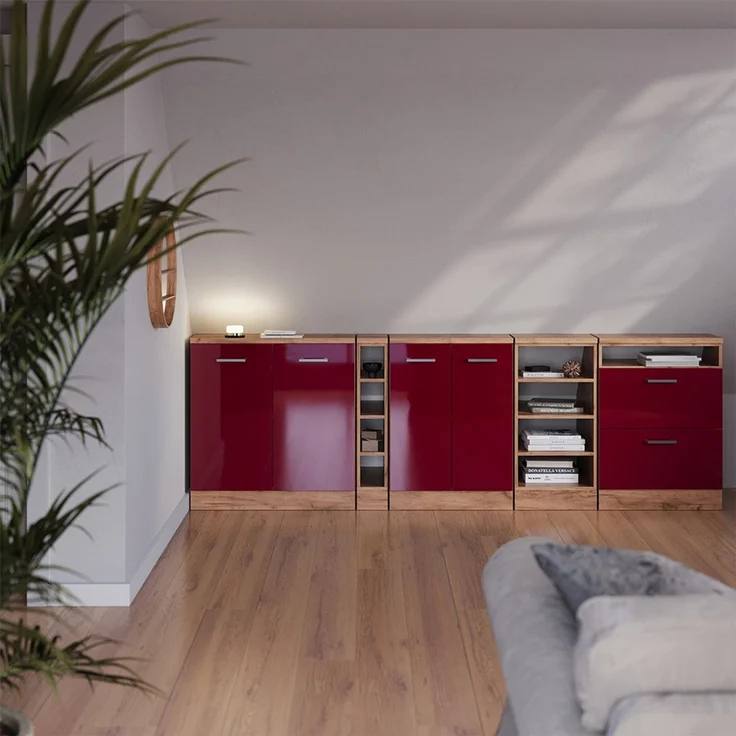 Küchenschrank für Dachschrägen R-Line Rot Hochglanz 140 cm 2er Set Schrankkorpuss 60 cm Tiefe Vicco – Bild 4
