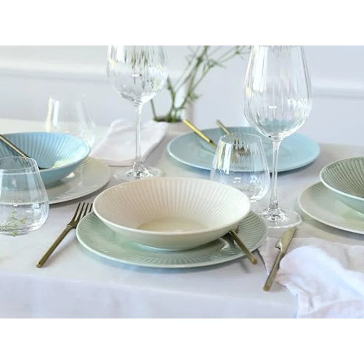 Creatable Tafelservice Valencia, 12-teilig, lebensmittelecht, stapelbar, Keramik, Creme, Pastellgrün, Pastellblau – Bild 3