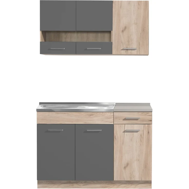 Moderne Küche ohne Geräte, Eiche Grau, 120 cm – Bild 4