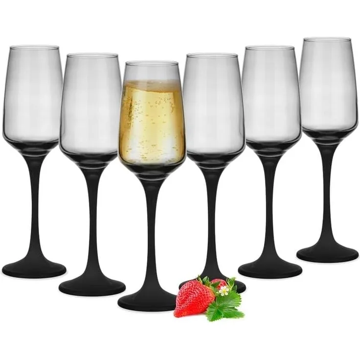 6 Sektgläser 210ml mit schwarzem Stiel Champagner Sektkelche Sektglas Proseccogläser Prosecco