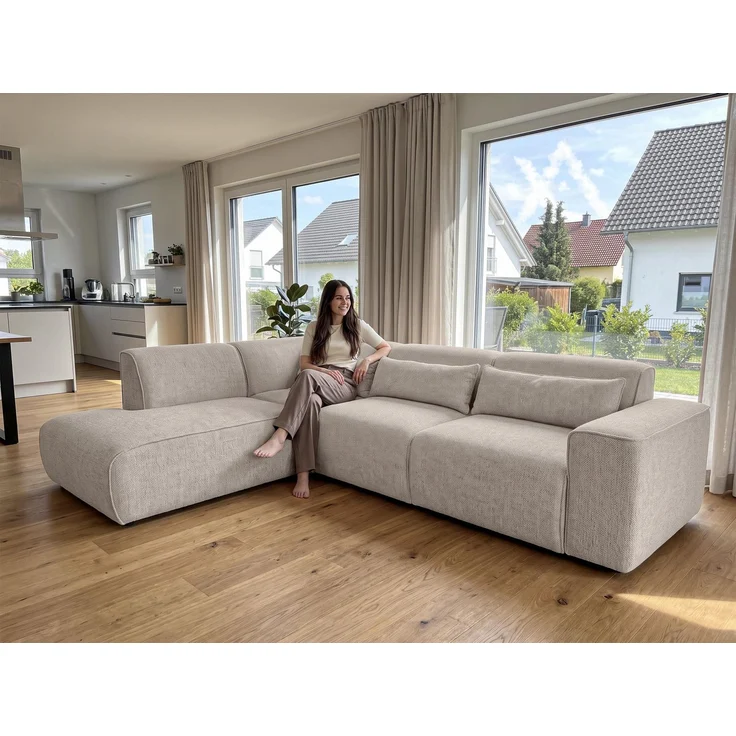 AX LIVING Wohnlandschaft mit Schlaffunktion Ruyam Sofa Creme L – Bild 1