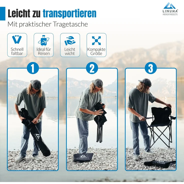LINUMA® Faltstuhl CAMOUFLAGE Campingstuhl Anglerstuhl mit Getränkehalter & Tragetasche – Bild 4