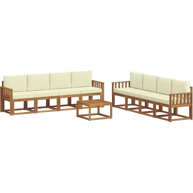 vidaXL Outdoor-Sofagarnitur 9 pcs Natur und Creme Massivholz Akazie 3366178 – Bild 2