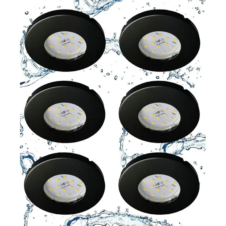 TRANGO LED Einbaustrahler, Dimmfunktion, 6729IP-065MOSD 6er Set IP44 LED Badeinbaustrahler aus Edelstahl in Schwarz Rund incl. 6x Ultra flach 3 Stufen dimmbar LED Modul nur 3cm Einbautiefe für Bad, Außen, Deckenstrahler, Einbauspot