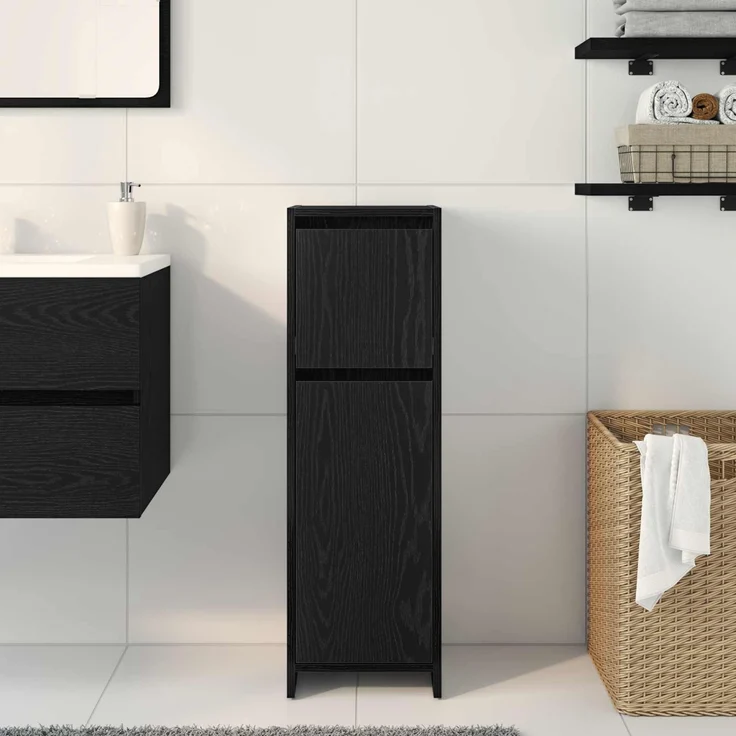 vidaXL Badezimmerschrank mit Tür Schwarz Eichen-Optik 30 x 30 x 95 cm 862504 – Bild 3