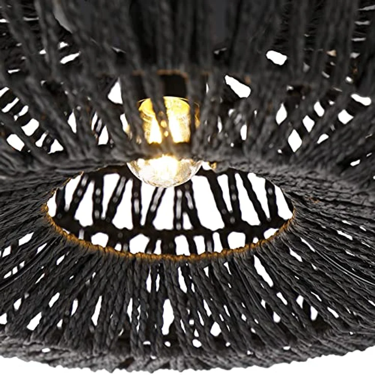 Qazqa Lina Retro Deckenleuchte, Dimmbar, 50cm Rund, Schwarz, E27 Fassung für Flur, Wohnzimmer und Schlafzimmer – Bild 5