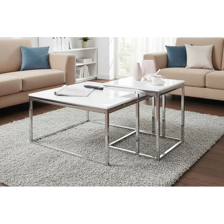 Satztisch >Reno< in weiß, MDF und Metall - 70x50x70cm (BxHxT) – Bild 5