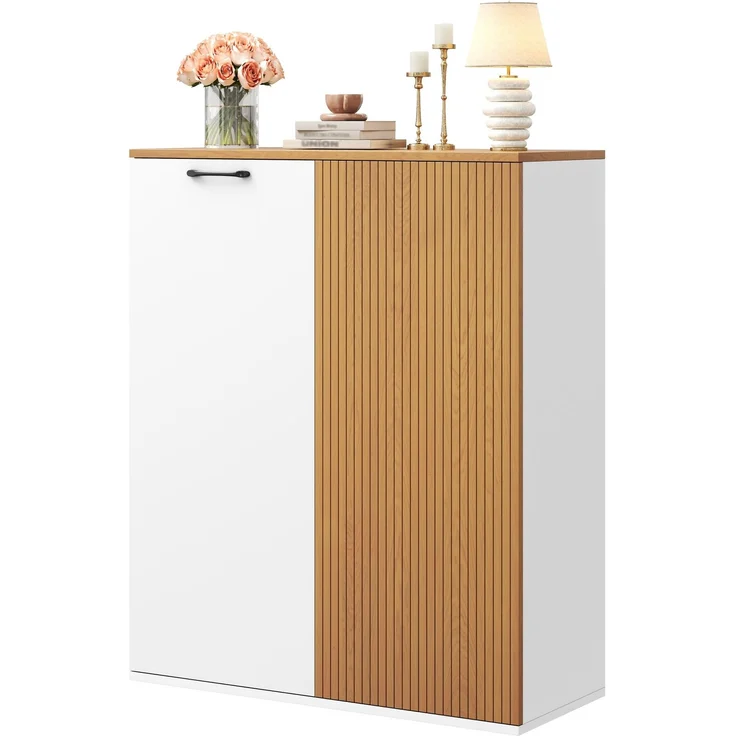 ZUBALIYA Modernes Büromöbel-Set & Schreibtisch-Set mit Aktenschrank – 140cm Computertisch mit Klappfach, Unterschränken & Rillendesign, Holzoptik & Weiß, Großer Arbeitsplatz für Home Office & Büro – Bild 13