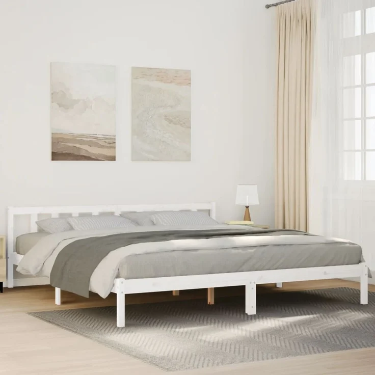 vidaXL Massivholzbett Extra Lang ohne Matratze Weiß 180x220 Kieferholz 852453 – Bild 1