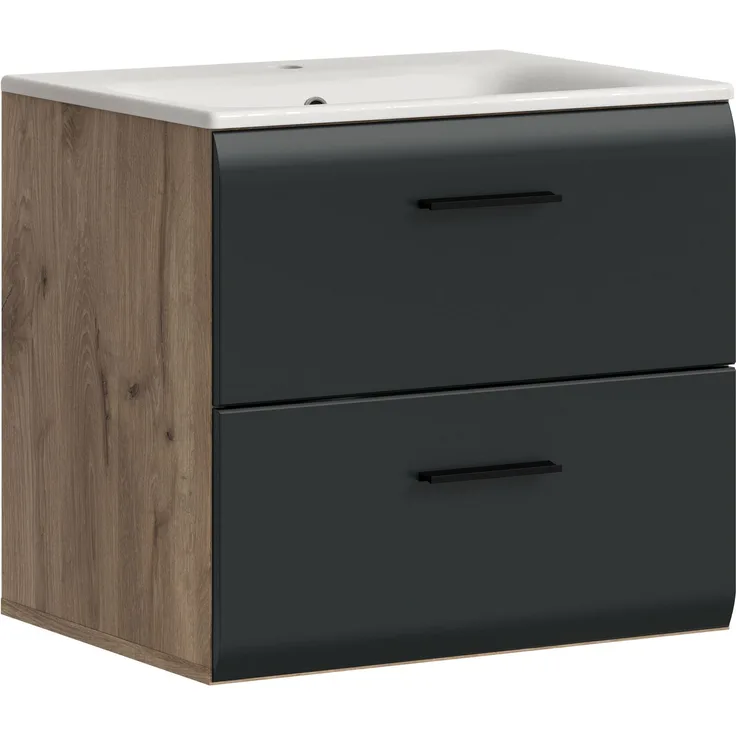 Waschtisch inkl. Waschbecken (B/H/T: 60x55x46 cm) in schwarz matt und Nox Oak Nachbildung