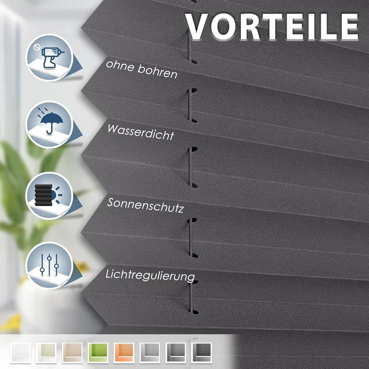 Sanfree Plissee Klemmfix Plisseerollo ohne Bohren Anthrazit B100 x H120cm inkl. Klemmträger Blickdicht und lichtdurchlässig Jalousie Faltrollo Sichtschutz und Sonnenschutz Rollo für Fenster & Tür – Bild 2
