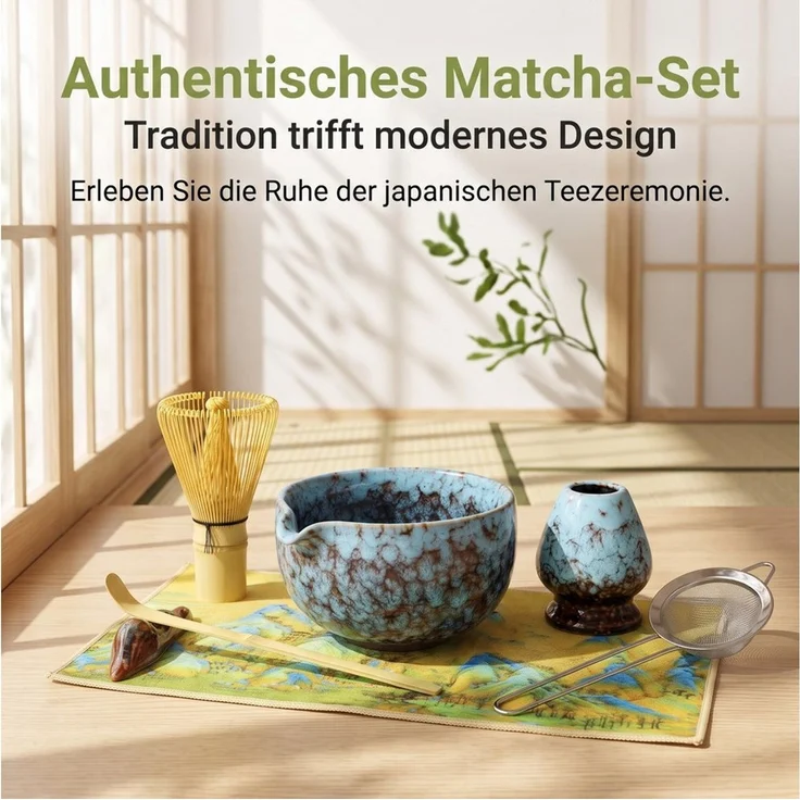 SURFOU Teeservice Matcha Set 7-teilig mit Schale Bambusbesen Sieb Zubehör (7-tlg) – Bild 2