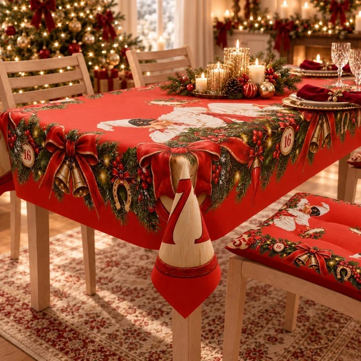 Petti Artigiani Italiani Weihnachts-Tischdecke, schmutzabweisend, rechteckig, für Küche, Motiv Tombola, 12-Sitzer (140x240 cm), 100% hergestellt in Italien