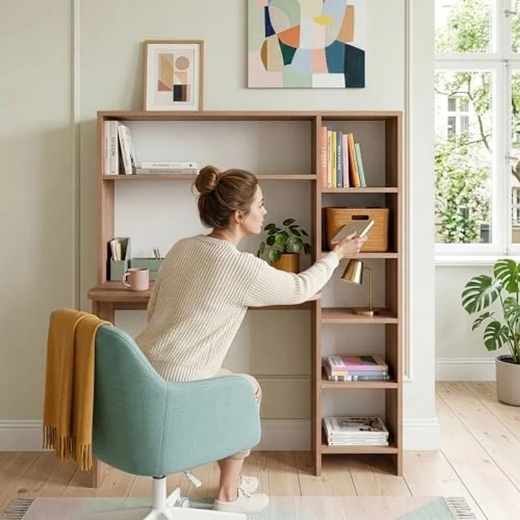 Schreibtisch mit Regal Onega 143 x 114 x 40 cm Holzfarben [en. casa] – Bild 4