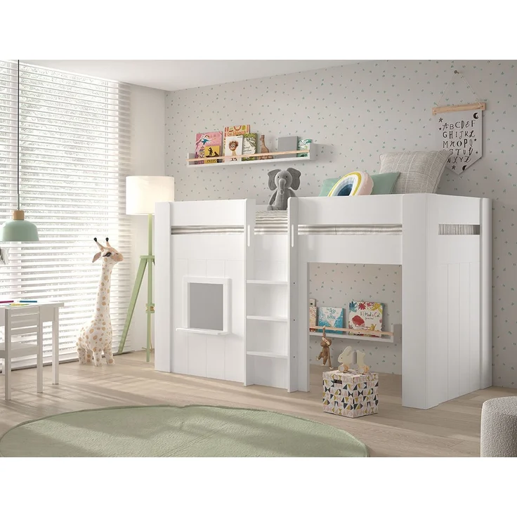 RENO Halbhohes Spielbett 90x200 MDF Weiß – Bild 2
