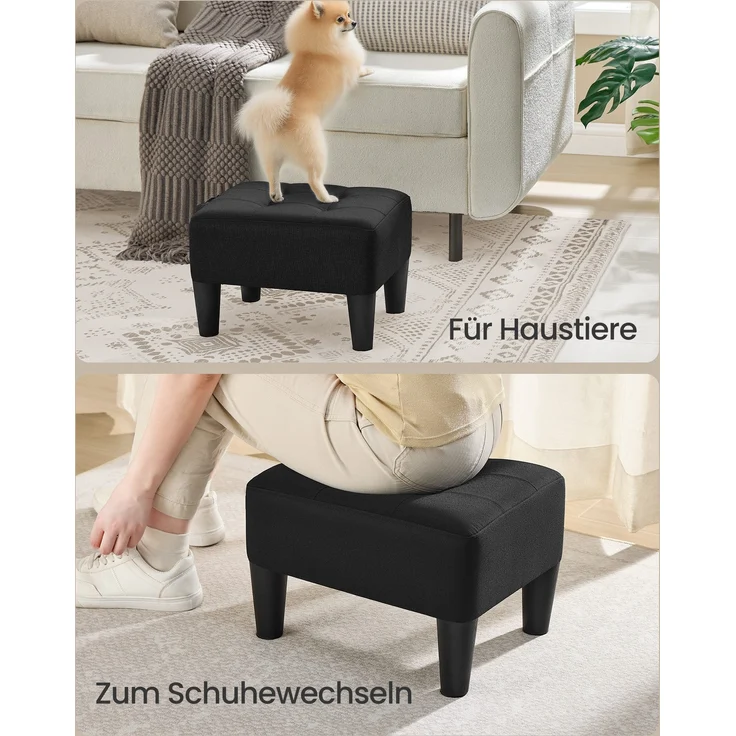 SONGMICS Sitzhocker, Fußhocker, Leinenimitat, Hocker, Dicke Polsterung, bis 150 kg belastbar, für Wohnzimmer Schlafzimmer Eingangsbereich, tintenschwarz – Bild 5
