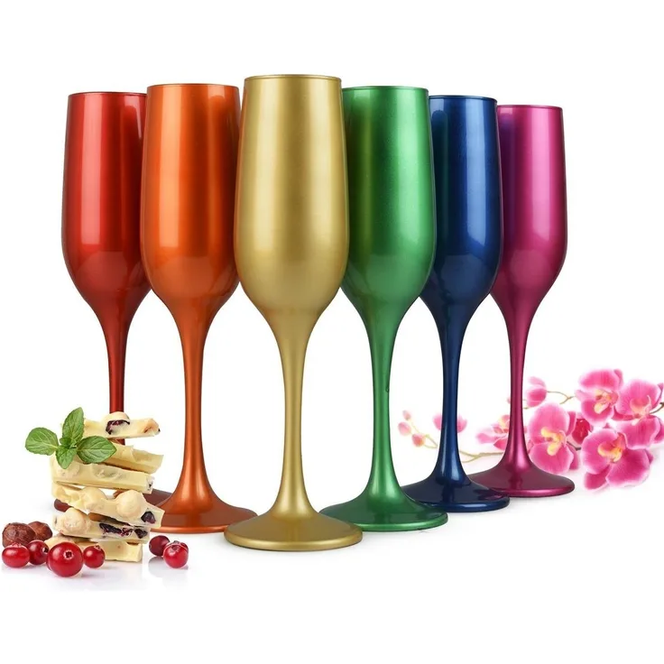 6 Sektgläser 200ml Metall-Optik Sektkelche Champagner Proseccoglas Sektglas
